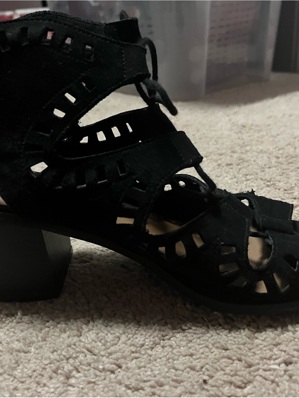Brash Black Cutout Lace-Up Block Heel Sandals